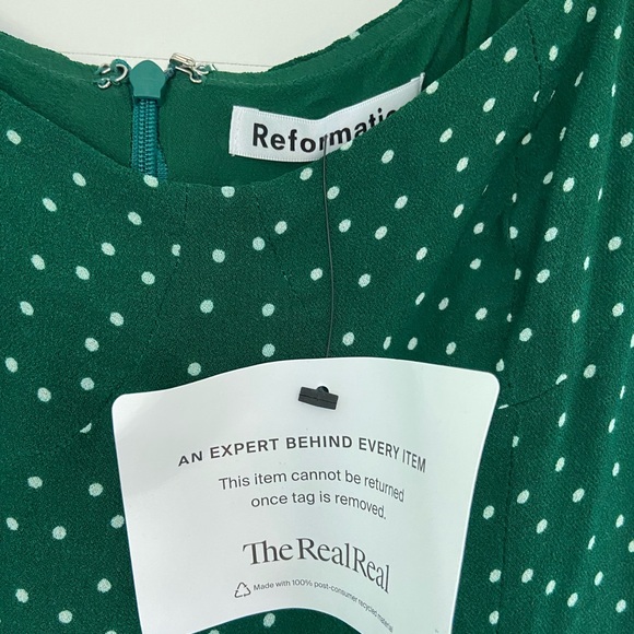 REFORMATION BEATRICE DRESS IN GREEN POLKA DOT - Picture 3 of 4